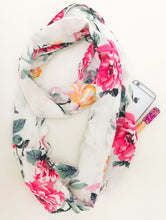 Load image into Gallery viewer, travel scarf featuring hidden pocket