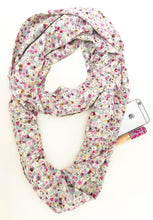 Load image into Gallery viewer, Travel Scarf featuring hidden pocket in ditzy green floral print